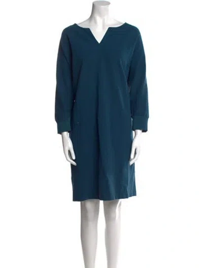 Pre-owned Lafayette 148 V-neck Mini Dress In Blue