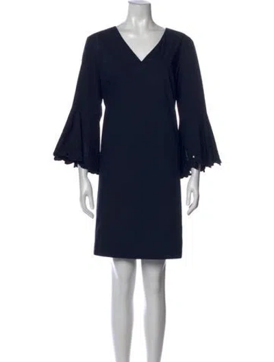 Pre-owned Lafayette 148 V-neck Mini Dress In Blue