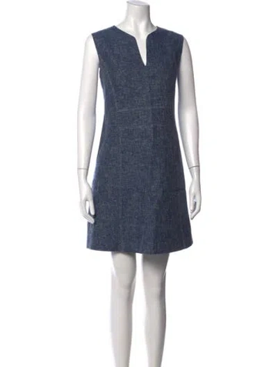 Pre-owned Lafayette 148 V-neck Mini Dress In Blue