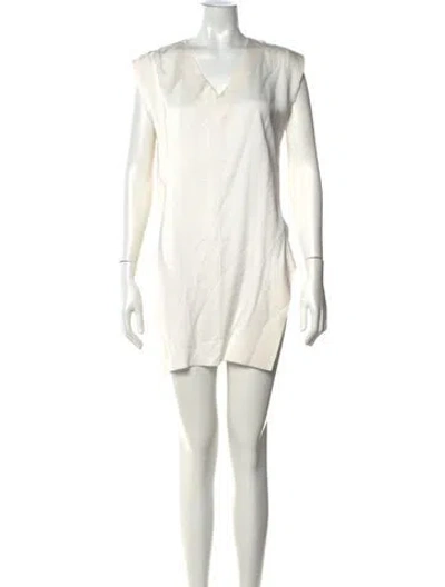 Pre-owned Lafayette 148 V-neck Mini Dress In White