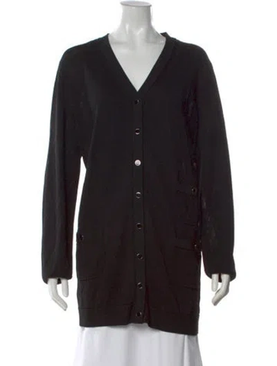 Pre-owned Lafayette 148 V-neck Sweater In Black