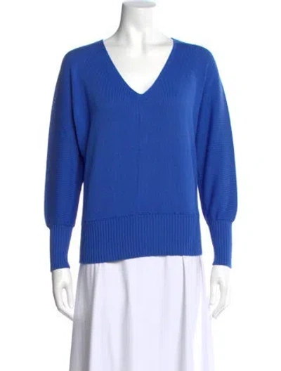 Pre-owned Lafayette 148 V-neck Sweater In Blue
