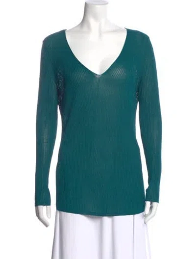 Pre-owned Lafayette 148 V-neck Sweater In Blue