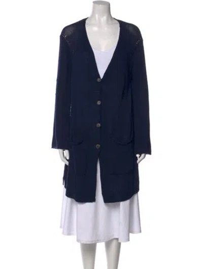 Pre-owned Lafayette 148 V-neck Sweater In Blue