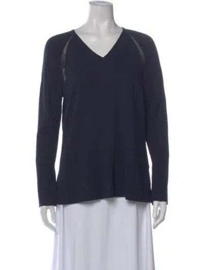 Pre-owned Lafayette 148 V-neck Sweater In Blue