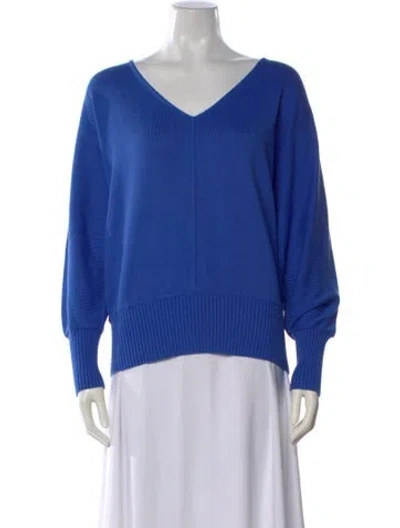 Pre-owned Lafayette 148 V-neck Sweater In Blue