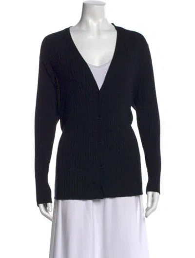 Pre-owned Lafayette 148 V-neck Sweater In Blue