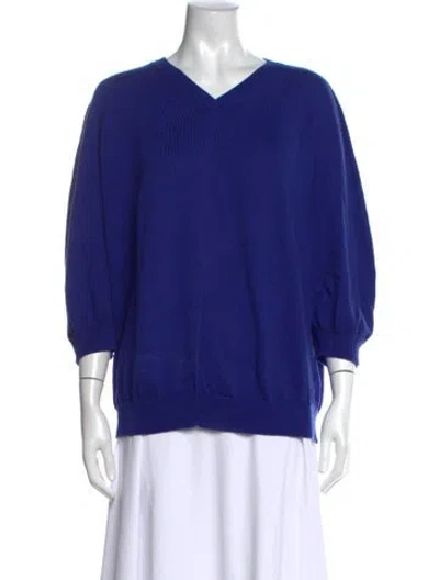Pre-owned Lafayette 148 V-neck Sweater In Blue