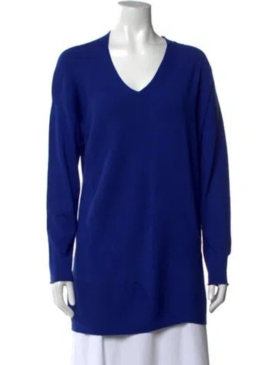 Pre-owned Lafayette 148 V-neck Sweater In Blue
