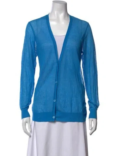 Pre-owned Lafayette 148 V-neck Sweater In Blue