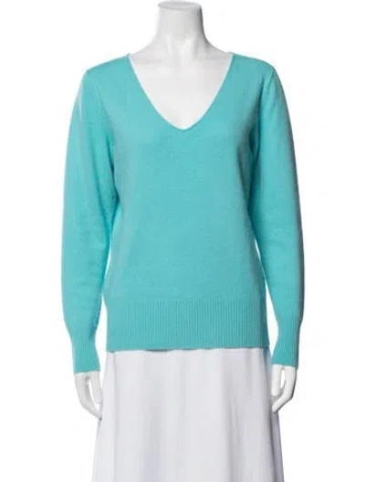 Pre-owned Lafayette 148 V-neck Sweater In Blue