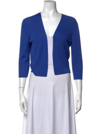 Pre-owned Lafayette 148 V-neck Sweater In Blue