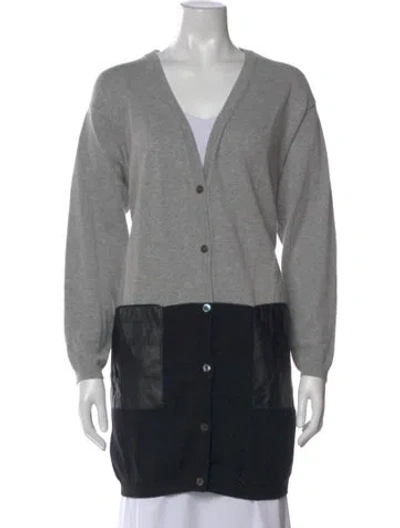 Pre-owned Lafayette 148 V-neck Sweater In Gray