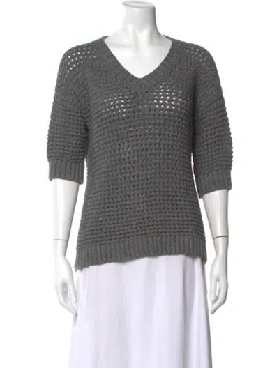 Pre-owned Lafayette 148 V-neck Sweater In Gray