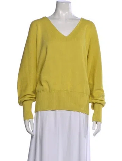 Pre-owned Lafayette 148 V-neck Sweater In Green