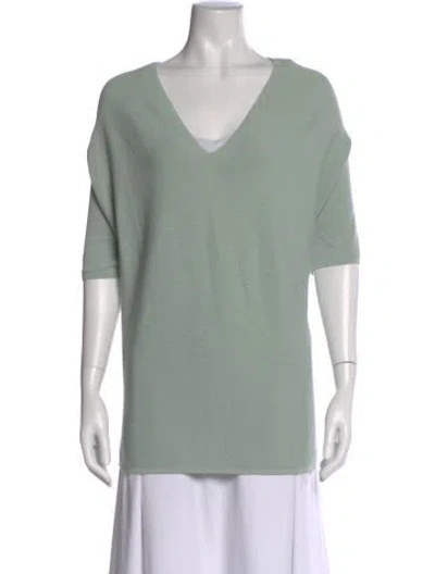 Pre-owned Lafayette 148 V-neck Sweater In Green