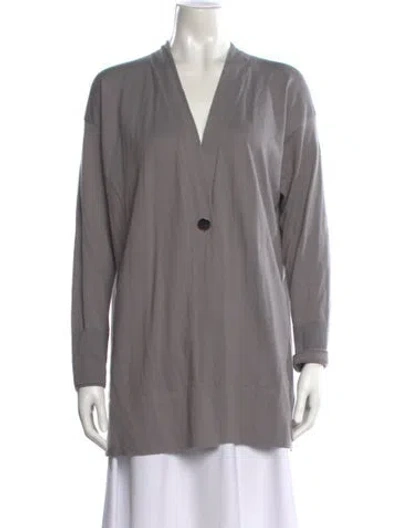 Pre-owned Lafayette 148 V-neck Sweater In Grey