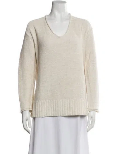Pre-owned Lafayette 148 V-neck Sweater In Neutral