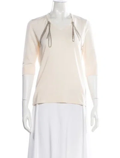 Pre-owned Lafayette 148 V-neck Sweater In Neutral