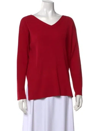 Pre-owned Lafayette 148 V-neck Sweater In Red