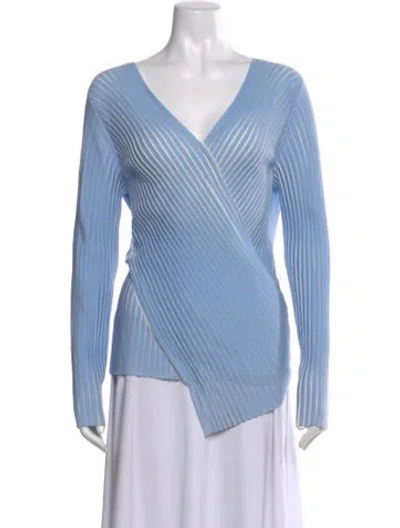 Pre-owned Lafayette 148 V-neck Sweater W/ Tags In Blue