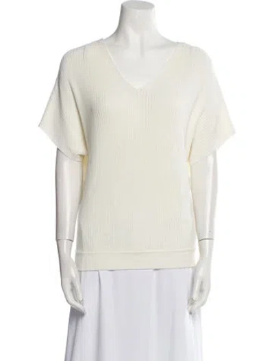 Pre-owned Lafayette 148 V-neck Sweater W/ Tags In White