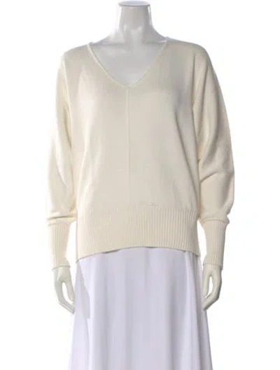 Pre-owned Lafayette 148 V-neck Sweater In White