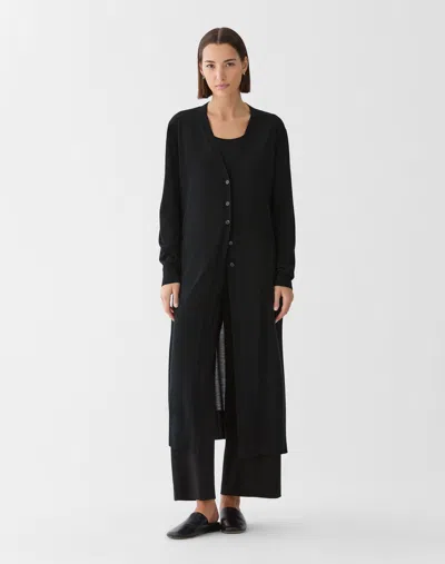 Lafayette 148 Washable Merino Wool Button Front Long Cardigan In Black