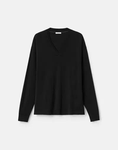 Lafayette 148 Washable Merino Wool Long Sleeve V Neck Sweater In Black