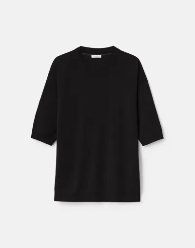 Lafayette 148 Washable Merino Wool Short Sleeve Crewneck Sweater In Black