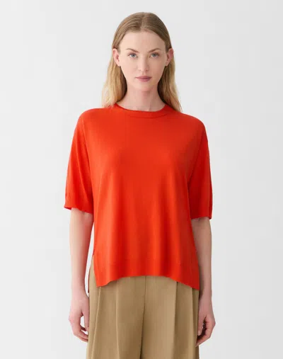Lafayette 148 Washable Merino Wool Short Sleeve Crewneck Sweater In Orange