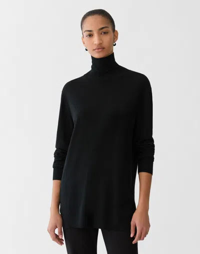 Lafayette 148 Washable Merino Wool Stand Collar Sweater In Black
