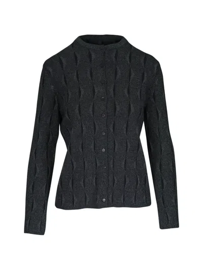 Lafayette 148 Wavy-textured Cardigan In Black
