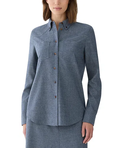 Lafayette 148 Western Wool & Cashmere Stretch Blouse In Nu Blue Multi