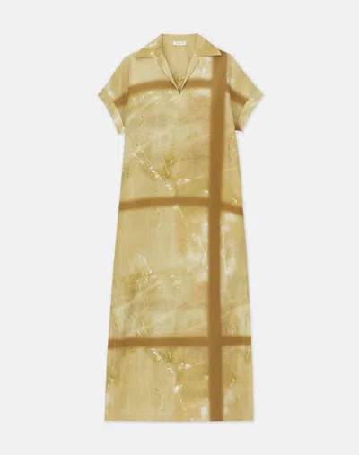 Lafayette 148 Wild Desert Block Print Silk-linen Popover Dress In Desert Grass