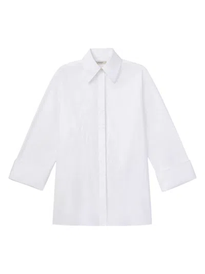 Lafayette 148 Women's Embroidered Cotton Poplin Foldover Cuff Oversized Shirt In White