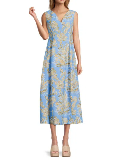 Lafayette 148 Women's Floral Flare Midi Dress In Blue