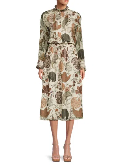 Lafayette 148 Women's Floral Silk Blend Midi Dress In Beige Muticolor
