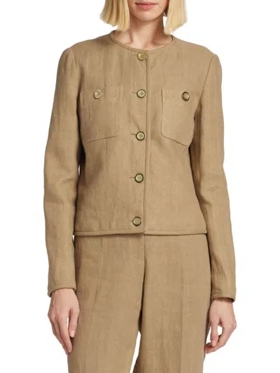 Lafayette 148 Women's Linen Collarless Jacket In Brown