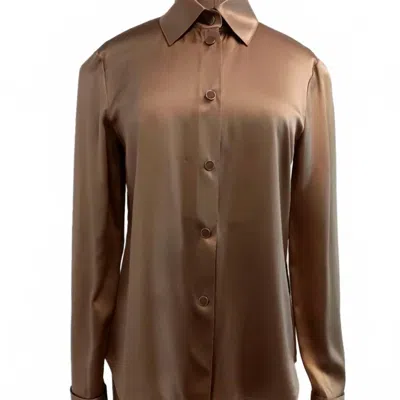 Lafayette 148 Women's Silk Camel Button Down Shirt With Cuff Links In Brown