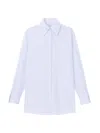 Lafayette 148 Stripe Cotton Poplin Button Sleeve Oversized Shirt In Wild Bluet