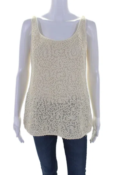 Lafayette 148 Womens Embroidered Tank Top Creme White Cotton
