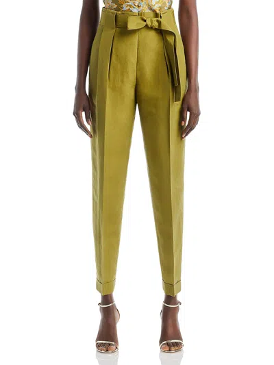 Lafayette 148 Womens High Rise Pleated Paperbag Pants In Yellow