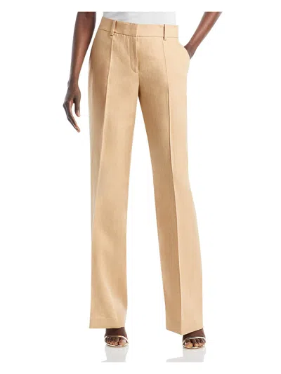 Lafayette 148 Womens High Rise Pleated Wide Leg Pants In Brown