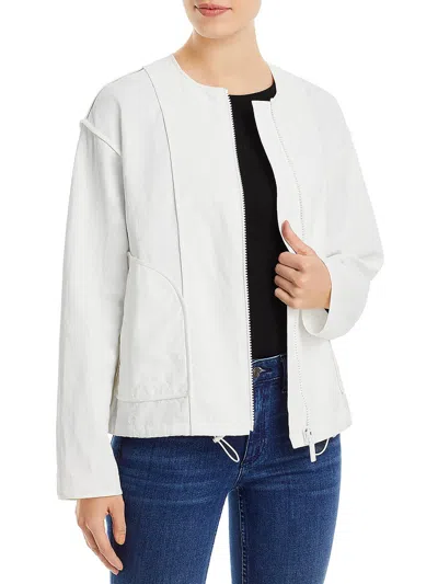 Lafayette 148 Womens Lightweight Inside Out Seamed Bomber Jacket In White