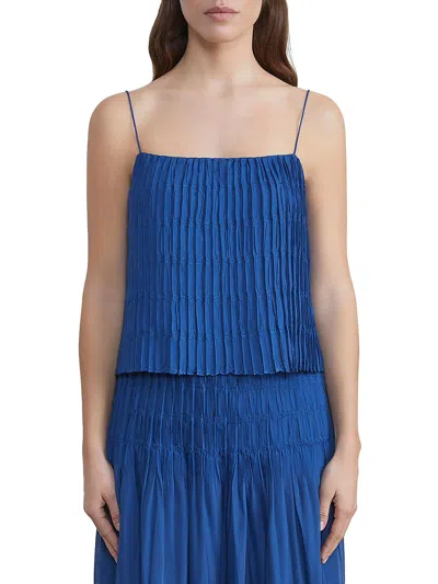 Lafayette 148 Womens Ruffled Tank Cropped In Blue