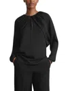 Lafayette 148 Ruched Bolero-sleeve Georgette Blouse In Black