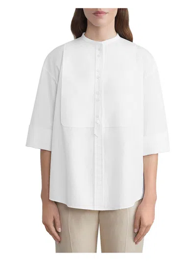 Lafayette 148 Womens Tuxedo Top Bib Pullover Top In White