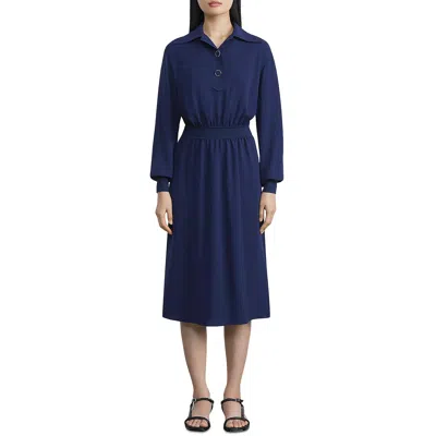 Lafayette 148 Womens Waistband Casual Midi Dress In Blue