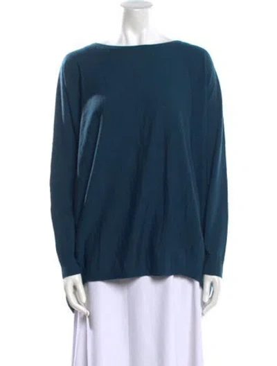 Pre-owned Lafayette 148 Wool Bateau Neckline Sweater In Blue
